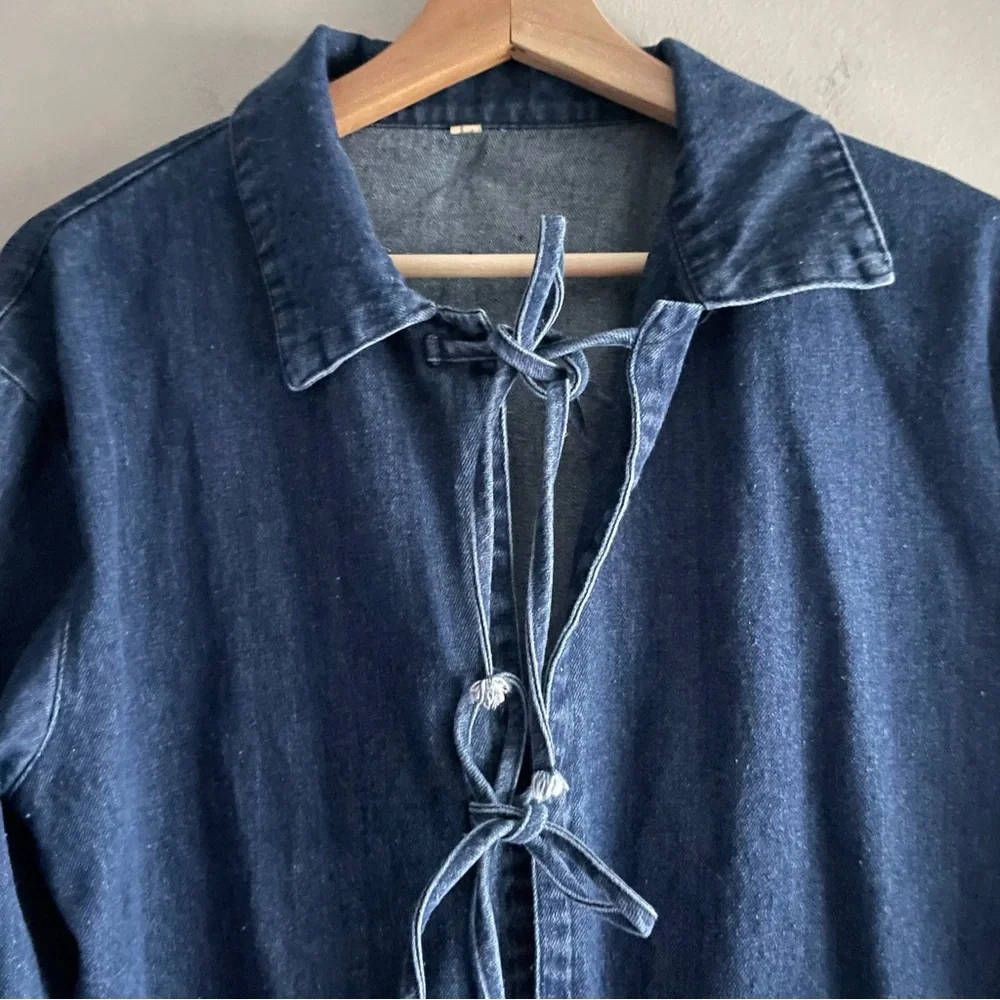 Denim Tie Closure Overcoat / Coverup - Picture 4 of 9